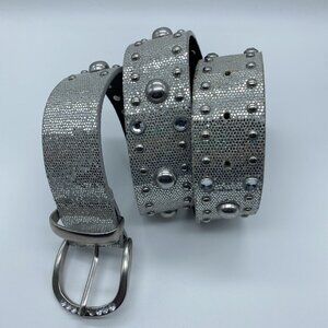 Justice Silver Faux Leather Belt w/ Rivets and Studs Women's Size S